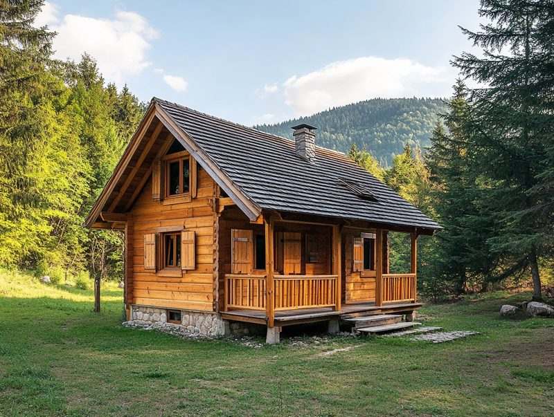 Drvena montažna vikendica u prirodi, primer objekta 50 m²